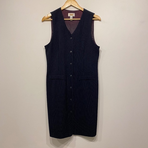 Talbots Striped Button Front Lined Sleeveless Knee Length Work Dress - Picture 1 of 5